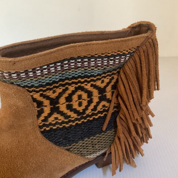 Zara Trafaluc Suede Fringe Western Boho Ankle Boots Size 36 Festival Western - Picture 8 of 9